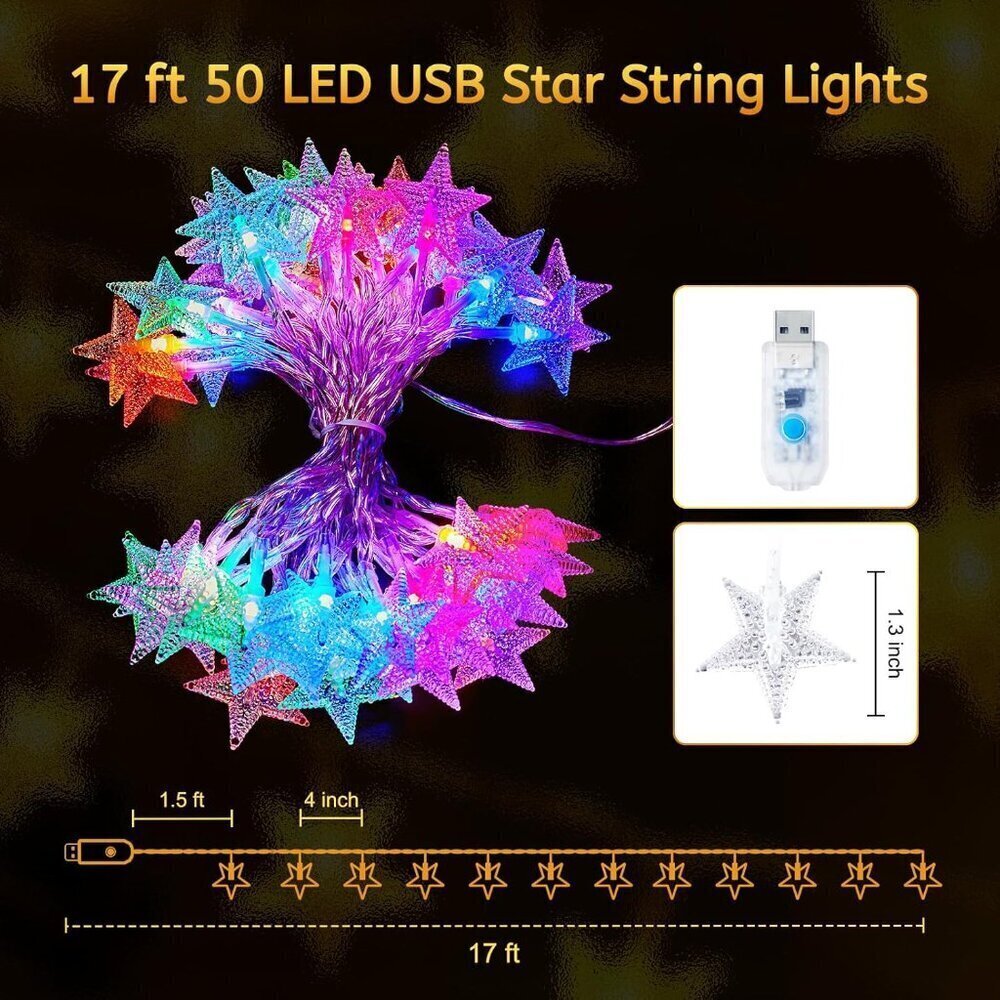 50 LED Star String Lights RGB Color Changing Remote - Picture 6 of 6